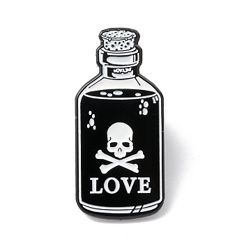 Word Love Enamel Pin, Bottle with Skeleton Alloy Brooch for Backpack Clothes, Electrophoresis Black, White, 30x14x2mm