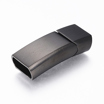 304 Stainless Steel Magnetic Clasps with Glue-in Ends, Rectangle, Gunmetal, 33x13.5x8mm, Hole: 6x11.5mm