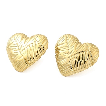 304 Stainless Steel Stud Earrings, Heart, Real 14K Gold Plated, 24x26mm
