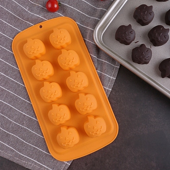 Halloween Jack-O-Lantern  Shape Food Grade Silicone Molds, Baking Molds, for Fondant, Pudding, Cake, Candy, Cookie, Ice Cube Making, Orange, 215x110x20mm