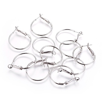 Brass Hoop Earrings, Nickel Free, Ring, Real Platinum Plated, 28~32x25x5.5mm, Pin: 0.7mm