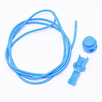 Polyester Latex Elastic Cord Shoelace, with Plastic Spring Cord Locks, Deep Sky Blue, 2.7mm