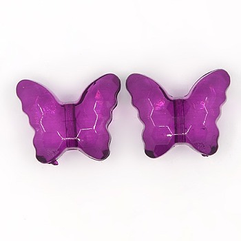 Transparent Acrylic Beads, Butterfly, Purple, about 22mm long, 18mm wide, 9mm thick, Hole:1.6~1.8mm, about 257pcs/500g