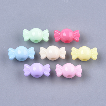 Opaque Solid Color Acrylic Beads, Candy, Mixed Color, 8x14.5x8mm, Hole: 2mm, about 137pcs/50g