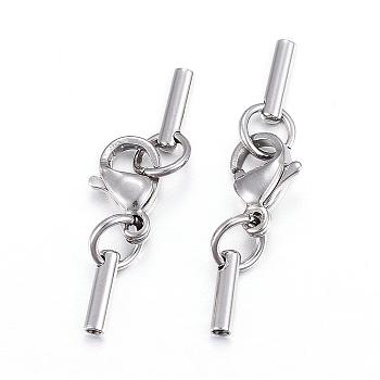 304 Stainless Steel Lobster Claw Clasps, with Cord Ends, Stainless Steel Color, Clasp: 9x6mm, Cord End: Inner diameter: 1.2mm