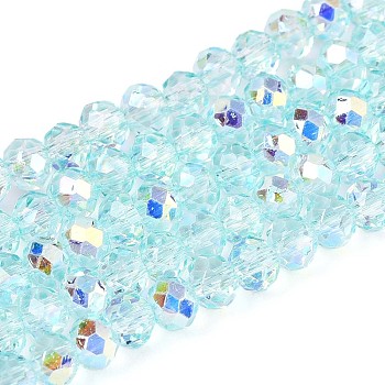 Transparent Glass Beads Strands, Rondelle, Half Plated, AB Color Plated, Faceted, Pale Turquoise, 3.5~4x3mm, Hole: 0.8mm, about 113~114pcs/strand, 12.99~13.19 inch(33~33.5cm)