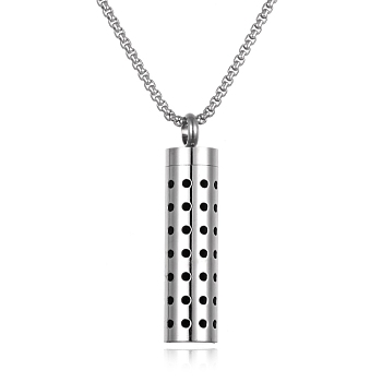 Titanium Steel Perfume Bottle Necklaces, Column with Aromatherapy Cotton Sheet Inside Necklace, Round, 25.59 inch(65cm)