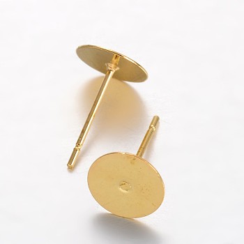 Brass Stud Earring Findings, Golden, 8mm, Pin: 0.7mm