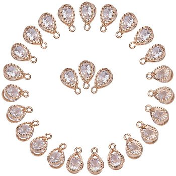 Drop Alloy Charms, with Cubic Zirconia, Light Gold, 13x8x6mm, Hole: 1mm