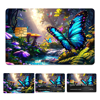 Plastic Waterproof Card Stickers, Self-adhesion Card Skin for Bank Card Decor, Rectangle, Butterfly, 140x190mm