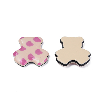 Printed Acrylic Cabochons, Bear with Bear Head Pattern, Blanched Almond, 25.5x24x5mm