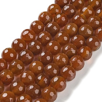 Natural Agate Beads Strands, Dyed & Heated, Faceted, Round, Saddle Brown, 10mm, Hole: 0.8mm, about 37pcs/strand, 14.96''(38cm)
