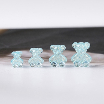 Aurora Colorful Resin Nail Art Decoratio, 3D Bear Shape, for Jewelry Making Nail Art Design, Pale Turquoise, 9x7.5x4.5mm