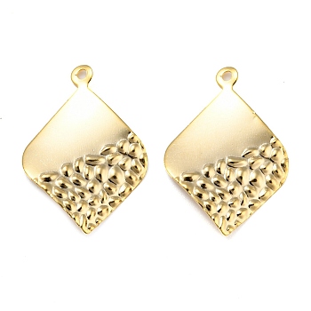 Eco-friendly Brass Pendants, Cadmium Free & Lead Free, Textured Rhombus Charm, Real 24K Gold Plated, 23x16x0.5mm, Hole: 1.2mm