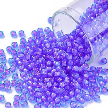 TOHO Round Seed Beads, Japanese Seed Beads, (938) Inside Color Aqua/Pink Lined, 8/0, 3mm, Hole: 1mm, about 1110pcs/50g