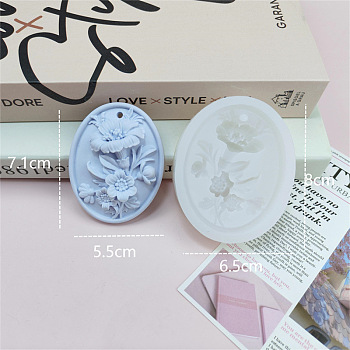 Flower Pendant DIY Food Grade Silicone Mold, Resin Casting Molds, for UV Resin, Epoxy Resin Craft Making, Oval, 80x65mm