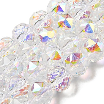 Glass Imitation Austrian Crystal Beads, Faceted Round, Clear AB, 10x9mm, Hole: 1mm, about 44pcs/strand, 16.14''(41cm)