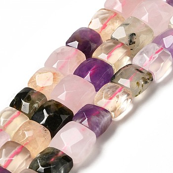 Natural Mixed Quartz Beads Strands, Faceted, Natural Rose Quartz & Prehnite & Amethyst & Yellow Quartz, Square, 10x10x6mm, Hole: 1.2~1.4mm, about 19~20pcs/strand, 7.09~7.48 inch(18~19cm)