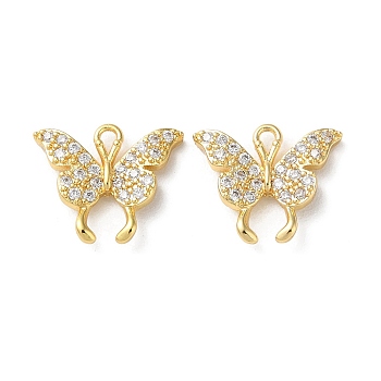 Brass Micro Pave Cubic Zirconia Charms, Butterfly Charms, Real 18K Gold Plated, 12x14x2.5mm, Hole: 1.3mm