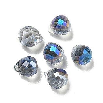 Electroplate Glass Beads, Faceted, Half Rainbow Plated, Teardrop, Steel Blue, 9.5x8mm, Hole: 1.2mm