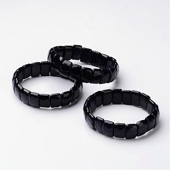 Synthetic Blue Goldstone Beaded Stretch Bracelets, Faceted, Rectangle, 2 inch~2-1/4 inch(53~58mm)