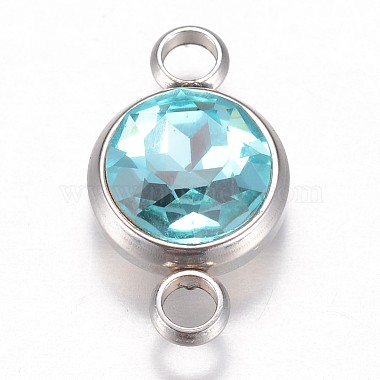 Stainless Steel Color Cyan Flat Round Glass Links