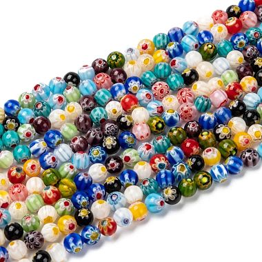 6mm Mixed Color Round Millefiori Lampwork Beads