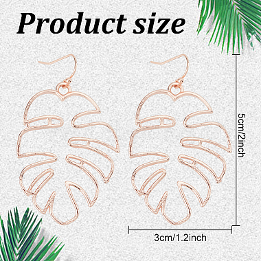 4 Pairs 2 Colors Alloy Hollow Out Monstera Leaf Dangle Earrings for Women(EJEW-AN0001-18)-2