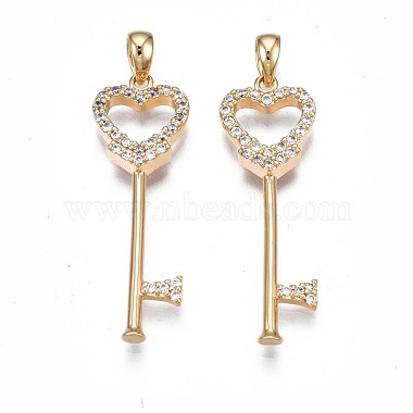 Real 18K Gold Plated Clear Key Brass+Cubic Zirconia Pendants