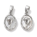 Brass Pave Natural Shell Oval with Rose Charms, Platinum, 14x9x4.5mm, Hole: 4x2mm(KK-C051-20P)