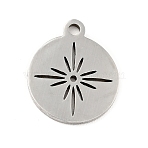 Non-Tarnish 201 Stainless Steel Pendants, Flat Round with Star, Stainless Steel Color, 14x11.5x1mm, Hole: 1.4mm(STAS-E015-07P)