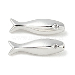 Brass Micro Pave Cubic Zirconia Beads, Cadmium Free & Nickel Free & Lead Free, Fish, 925 Sterling Silver Plated, 15.5x4.5x4mm, Hole: 0.8mm(KK-U045-15S)