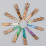 Resin & Walnut Wood Pendants, Trapezoid, Mixed Style, Mixed Color, 44.5x8x3mm, Hole: 2mm(RESI-S389-043A)