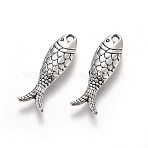 Tibetan Style Zinc Alloy Pendants, Fish, Antique Silver, 23.5x7.5x3mm, Hole: 1.5mm(X-PALLOY-I141-01AS)