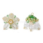 Transparent Glass Pendants, Flower Charm, with Glass Pearl Beads and Brass Loops, Faceted, Clear, 20x23x22mm, Hole: 2x3mm(PALLOY-MZ00720-04)