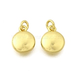 Brass Charms, Rack Plating, Lasting Plated, Cadmium Free & Lead Free, Real 18K Gold Plated, with Jump Ring, Flat Round, 9.5x7.5x2.5mm, Hole: 2mm(KK-I275-12G-02)
