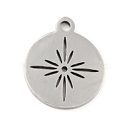 201 Stainless Steel Pendants, Flat Round with Star, Stainless Steel Color, 14x11.5x1mm, Hole: 1.4mm(STAS-E015-07P)