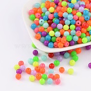 Fluorescent Acrylic Beads, Round, Mixed Color, 6mm, Hole: 1.5mm, about 3850pcs/500g(MACR-R517-6mm-M)