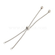 Non-Tarnish Adjustable 304 Stainless Steel Box Chain Slider Bracelet Making, Stainless Steel Color, 7-7/8 inch(20cm), Hole: 2mm(MAK-L038-001P-04)