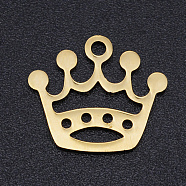 201 Stainless Steel Laser Cut Charms, Crown, Golden, 13x15x1mm, Hole: 1.5mm(STAS-S105-T916-2)
