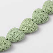 Dyed Natural Lava Rock Bead Strands, Heart, Light Green, 20~21x20~21x7~8mm, Hole: 1mm, about 20pcs/strand, 15.55 inch(G917-7)