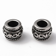 304 Stainless Steel European Beads, Large Hole Beads, Rondelle, Antique Silver, 12x9.5mm, Hole: 6mm(STAS-L262-32AS)