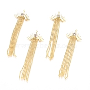 Brass Micro Pave Cubic Zirconia Pendants, with Ball Chains Tassel, Long-Lasting Plated, Eye, Clear, Real 18K Gold Plated, 78x24.5x5.5mm, Hole: 1.4mm(ZIRC-G166-22G)