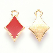 Alloy Enamel Charms, Rhombus, Light Gold, Red, 15x10x2mm, Hole: 1.6mm(ENAM-S121-068)