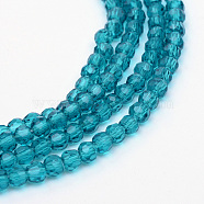 Transparent Glass Bead Strands, Faceted(32 Facets) Round, Dark Turquoise, 6mm, Hole: 1mm, about 100pcs/strand, 24 inch(GLAA-R166-6mm-01C)