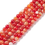 Natural Striped Agate/Banded Agate Bead Strands, Round, Grade A, Dyed & Heated, Dark Orange, 10mm, Hole: 1mm, about 37~38pcs/strand, 14.5 inch(G-K155-A-10mm-05)