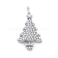 Rack Plating Brass with ABS Imitation Pearls Pendants, Long-Lasting Plated, Lead Free & Cadmium Free, Christmas Trees Charms, Platinum, 38x22.5x6.5mm, Hole: 1.2mm(KK-Q010-07P)