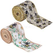 2 Rolls 2 Patterns Insect Theme Polyester Ribbon, for Scene Decoration, Gift Wrapping, Ladybug/Bees Pattern, Yellow, Bees Pattern, 2-1/2 inch(63mm), about 6 yards/roll, 1 roll/pattern(OCOR-GF0002-58A)