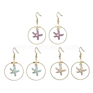 Alloy Dangle Earrings, Starfish, Mixed Color, 45.5mm, 3 pair/set(EJEW-JE05349)