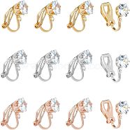 30Pcs 3 Colors Brass Clip-on Earring Findings, with Clear Cubic Zirconia and Horizontal Loops, Mixed Color, 17x5x9mm, Hole: 1.2mm, 10Pcs/color(KK-FH0004-55)